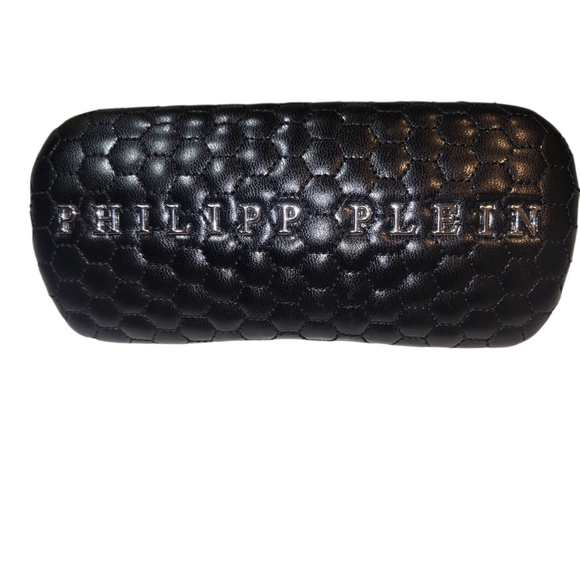 Phillip Plein Black Clamshell Leather Eyeglasses-Sunglasses Box With Cloth